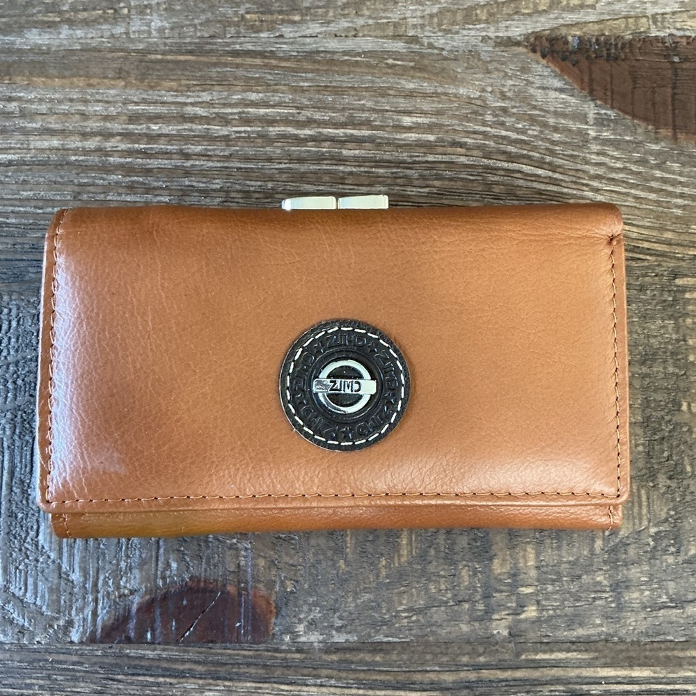 ZJMD  Brown Leather Mexican Made Wallet Kiss Lock Clasp
